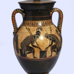 Archaic black-figure amphora with Achilles and Ajax playing a board game 1